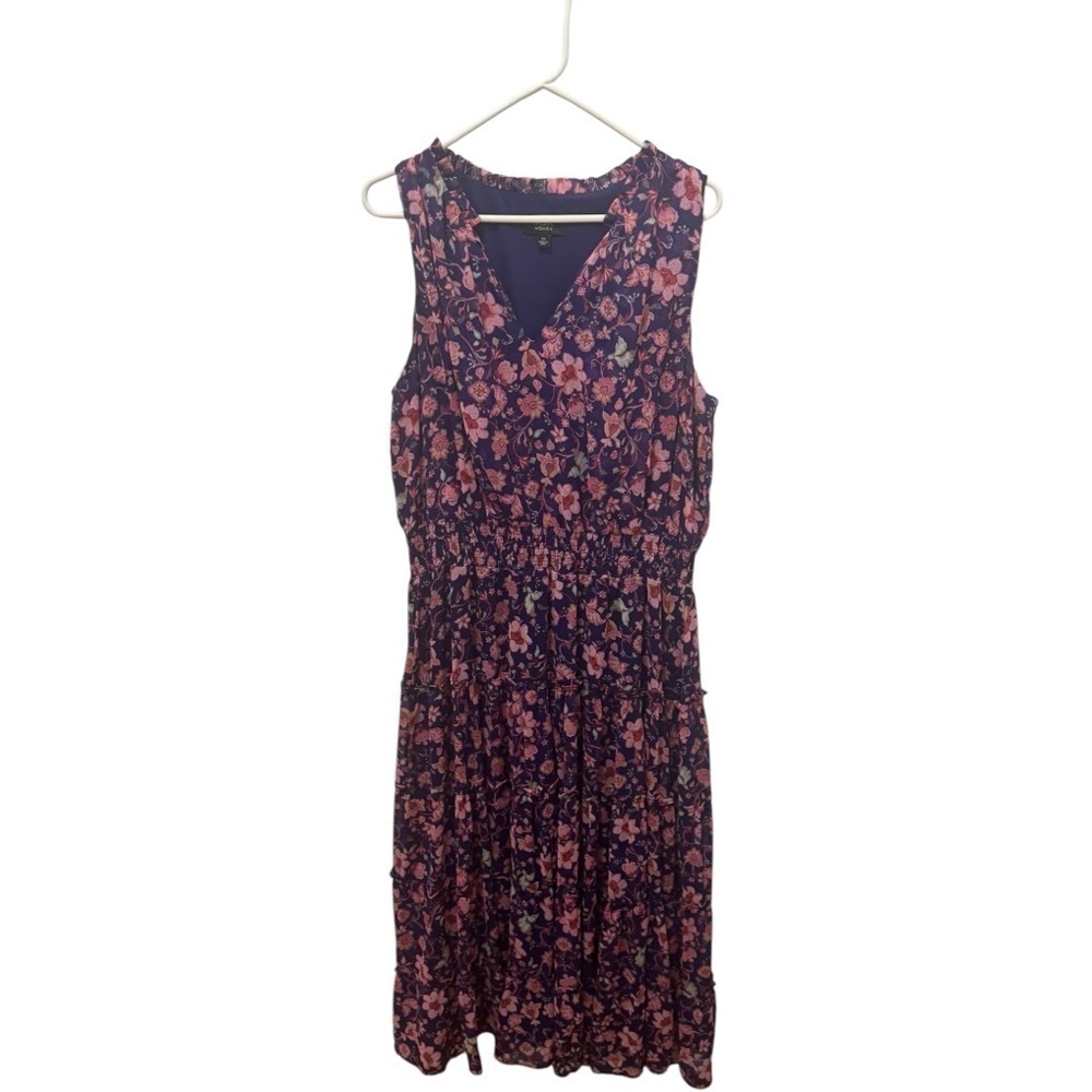 MSK Sleeveless Tie Neck Tiered Maxi Dress Purple Floral Size 2X - Picture 2 of 5